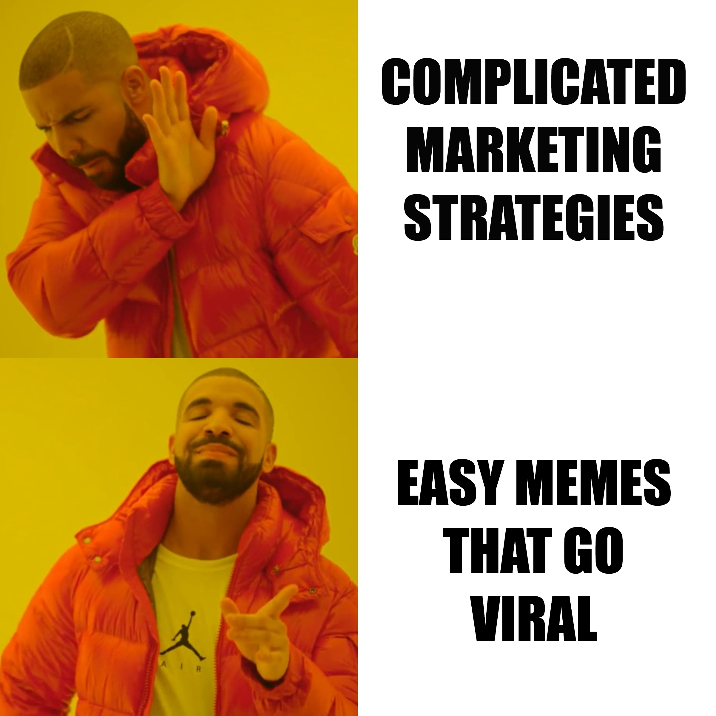 Drake meme showing preference for using Meme 3-2-1 for instant viral content over spending hours on complex content